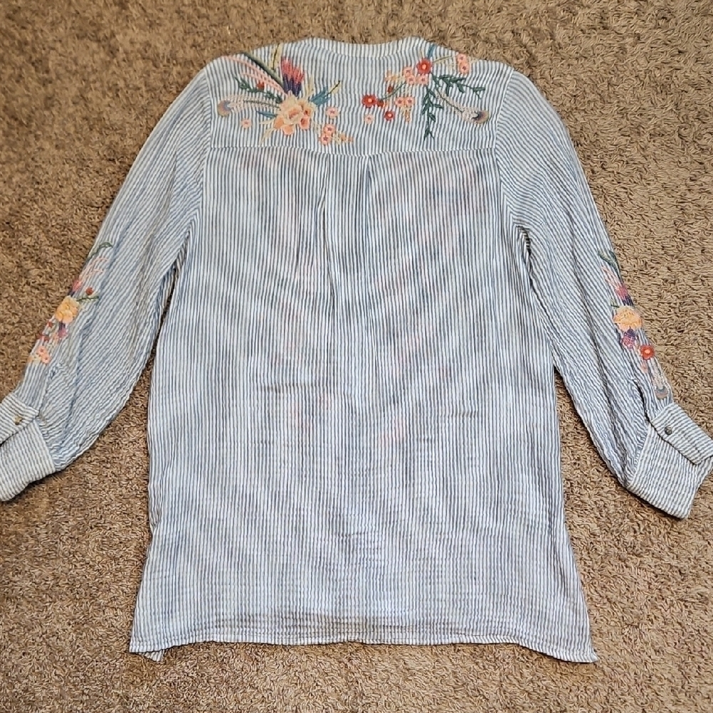 Johnny Was Karen Voyager Striped Embroidered Tunic - Picture 6 of 12